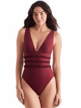 MIMI FLAMINGO Sonny Ruffle Cutout One Piece Swimsuit, Size 8, NWT